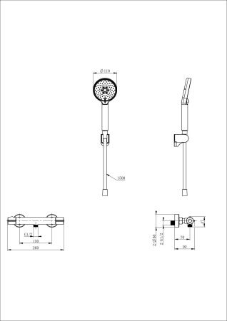 Смеситель для душа с термостатом WONZON & WOGHAND INN 5, Темный графит (WW-B2063-A-BGG)