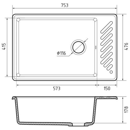 Кухонная мойка GranFest QUARZ 51, серый, артикул 51 серый
