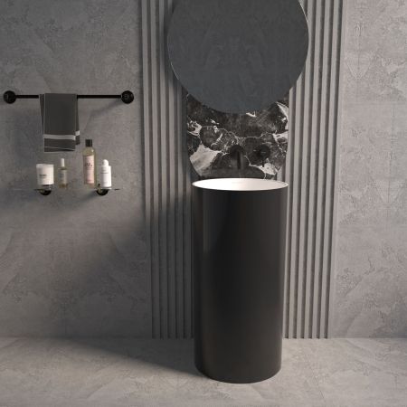 Умывальник WHITECROSS Altar D=43 (черный/белый глянец) иск. камень, артикул 0737.043043.10100