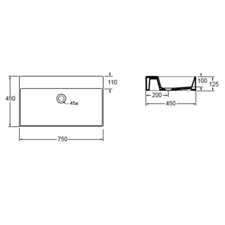 AZZURRA ELEGANCE Squared раковина подвесная/накладная  75х45см с 1 отв. под смеситель , цвет белый