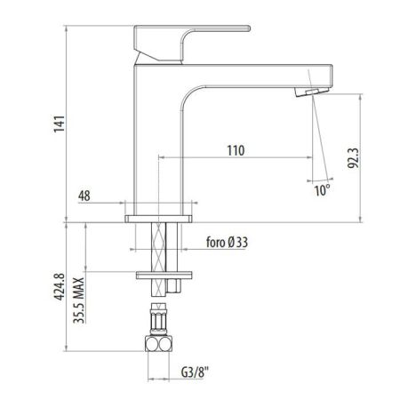 GATTONI Kubik Смеситель для раковины, излив 110 мм, цвет хром (без донного клапана), артикул 2582/25C0