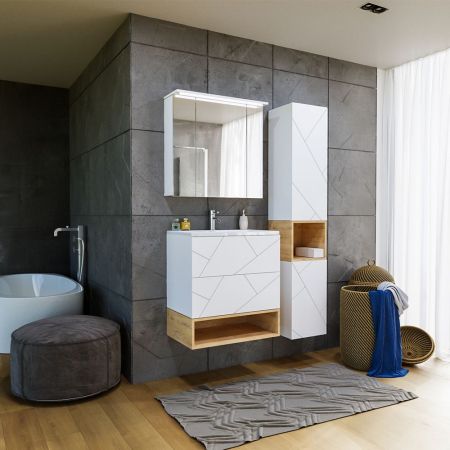 Тумба с раковиной и нишей Бриклаер КРИСТАЛЛ 70B, белый/дуб бунратти, артикул КРИСТАЛЛ 70B