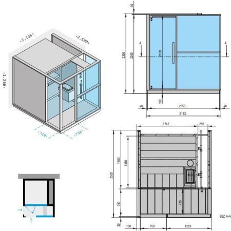 Effegibi Logica S Сауна с душем, пристенная R.H. 214x250xh226см, отделка: Stone, артикул LO 20 03 0001