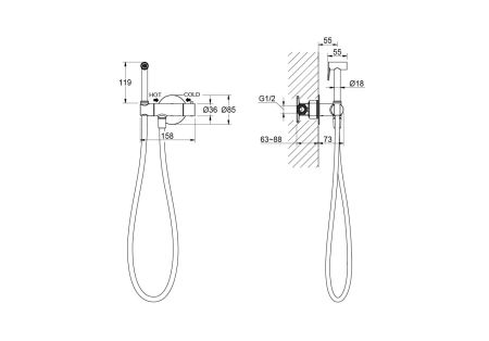 Комплект для гигиенического душа термостатический встроенный (смеситель + гигиеническая лейка + шланг) AQUATEK AQ1027CR ОБЕРОН, артикул AQ1027CR