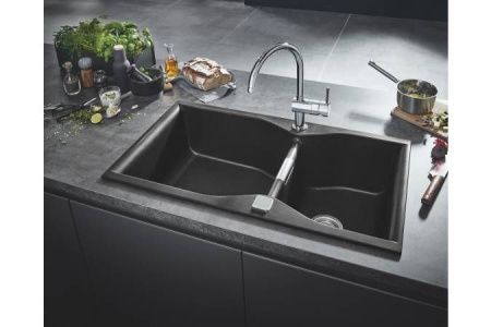 Мойка GROHE K700 с 2 чашами, 900 x 500 мм, черный гранит (31658AP0) Мойка GROHE K700 с 2 чашами, 900 x 500 мм, черный гранит (31658AP0)