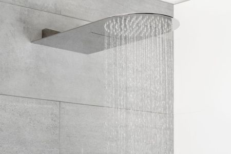 AQG, консольная душевая головка FLOWR2 50x25 см, 2 режима: дождь и каскад, цвет хром, артикул 19FLO0220R2F