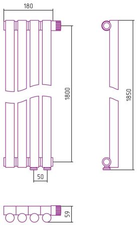 Отопительный радиатор ЭСТЕТ-1 н/ж EU50 правый 1800х180 / 4 сек (Без покрытия), артикул 00-0311-1804