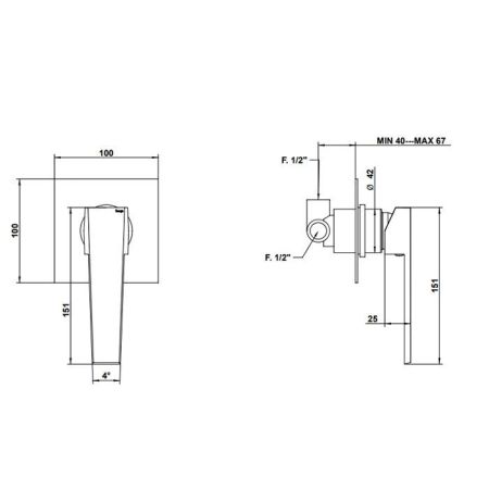 Bongio Stelth Встраиваемый смеситель для душа, цвет матированный никель (без встраиваемой части 09761), артикул 01524NSEU