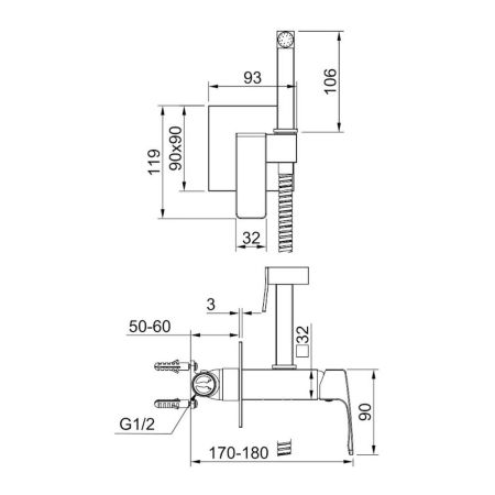 Гигиенический душ со смесителем встраиваемый Raglo R01.52.23, золотой