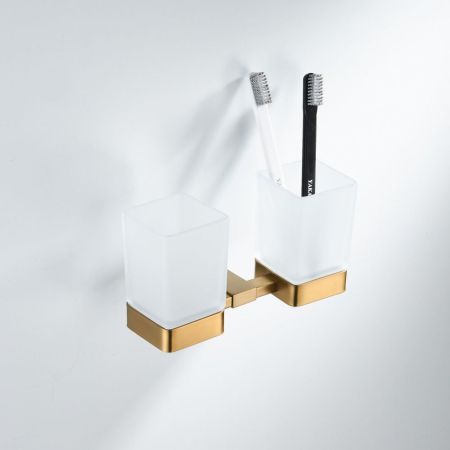 Стакан для ванной комнаты двойной Shevanik SG5622G, золотой сатин, артикул SG5622G