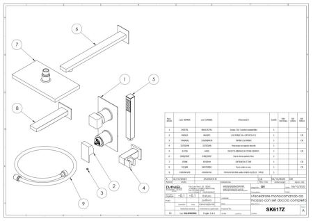 Daniel Skyline, душевой комплект на 3 потребителя, с квадратным изливом, прямоугольным верхним душем 24х14 см и кронштейном 30 см, цвет золото, артикул SK617Z-DO