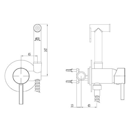 Гигиенический душ со смесителем встраиваемый ESKO SMH01Black, черный