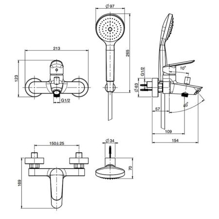 Fima Carlo Frattini Spot Смеситель для ванны, настенный, с ручным душем, цвет: чёрный матовый, артикул F3004NS