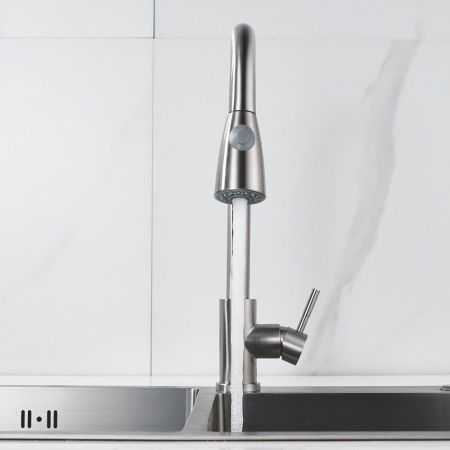 Смеситель для кухни с выдвижным изливом Raffine F213L, сатин