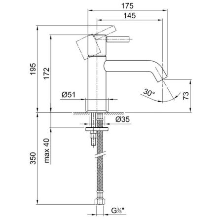 Fantini Nostromo Смеситель для раковины, 1 отв., без донного клапана, излив 145мм, цвет: хром, артикул 50 02 E803WF
