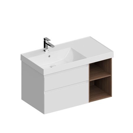 Тумба CUBO левая подвесная с ящиками 90, белая матовая-древесная, артикул CUB.90.2Lh\WHTM.N