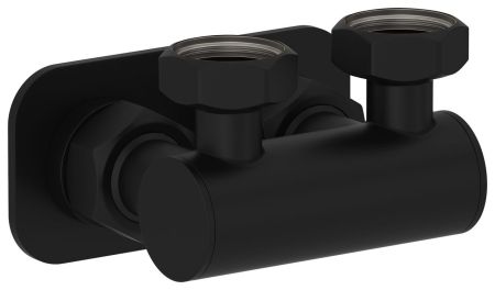 Модуль, Сунержа, угловой EU50, для отопительных приборов, ширина,мм-100, глубина,мм-74, высота,мм-65, присоединение-2 х НГ G 3/4" / 2 х НГ G 3/4", материал-нержавеющая сталь, цвет-черный матовый, артикул 31-1538-3434