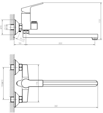 Смеситель St.-Petersburg  для ванны, излив 300мм, с акс., артикул: SPb 31