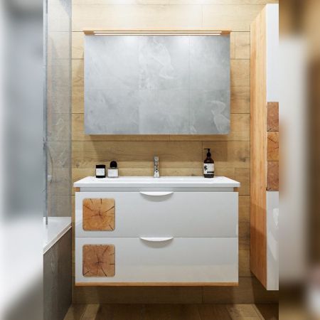 Комплект мебели для ванной Бриклаер Форест 100B, дуб золотой/белый, артикул Форест 100B