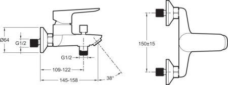 Смеситель для ванны с душем  JACOB DELAFON OSCAR E29844-BL (черный, L-15,8), шт, артикул E29844-BL