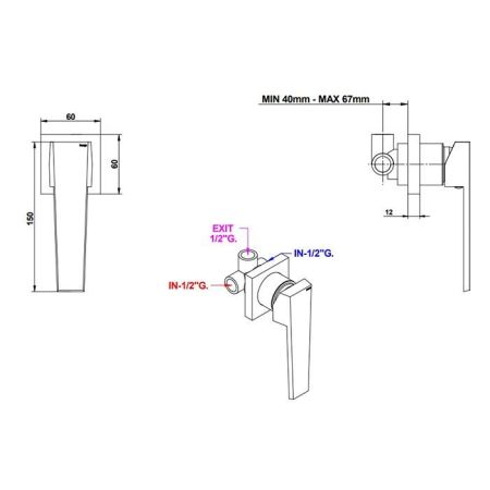 Bongio Stelth Встраиваемый смеситель для душа, цвет матиров никель (без встраиваемой части 09761), артикул 01524NSRPEU