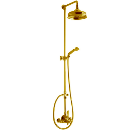 CISAL Arcana Душевой комплект: термостатический смеситель, стойка с верхним душем, лейка+шланг, цвет золото, артикул AC00406024