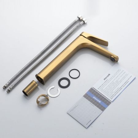 Смеситель для раковины высокий Shevanik S4211G, золотой сатин, артикул S4211G