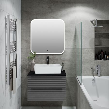 Тумба Runo Орлеан 60 серый/чёрный подвесная под накладной умывальник (00-00004651), артикул 00-00004651