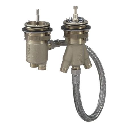 Внутрення часть, Hansgrohe, назначение-смеситель термостатический для ванны, стандарт подвода воды-1/2", комплект поставки: запорный и переключающий вентиль, картридж термостата, подходит для удаленно расположенного излива на ванну, артикул 13550180