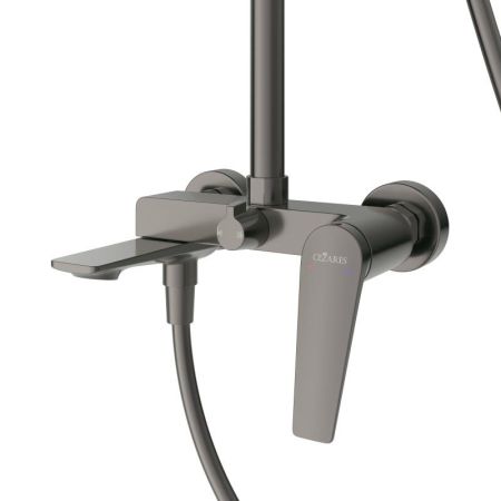 LINER-CVD-GM Душевая стойка со смесителем и изливом, исполнение оружейная сталь, артикул LINER-CVD-GM