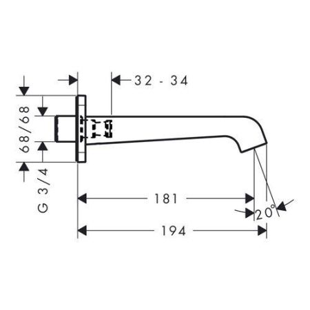 AX Citterio E Излив для ванны, 180мм, настенный, ¾’, цвет: хром, артикул 36425000