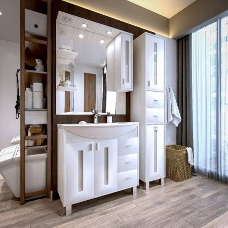 Комплект мебели для ванной Бриклаер БАЛИ 85L, светлая лиственница/белый, артикул БАЛИ 85L