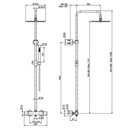 Fima Carlo Frattini Colonne doccia Душевая стойка, верхний душ 25см., с термостатическим смесителем, держателем и ручным душем, цвет: золото, артикул F4285/R256OR