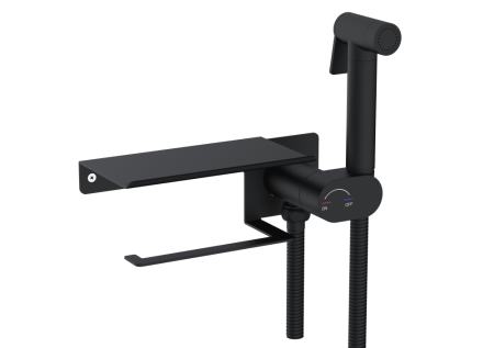 Гигиенический смеситель встроенный c полкой, лейка, шланг в комплекте - RGW SP-221B, черный