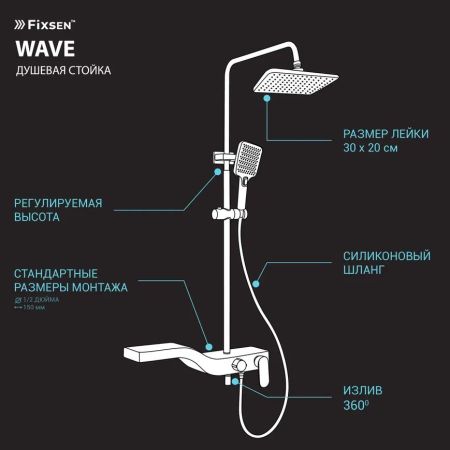 Душевая система Fixsen WAVE FX-9400B, черная+золото, артикул FX-9400B