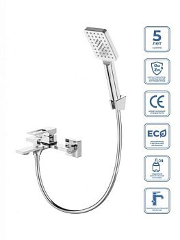 LUCE Смеситель для ванны и душа в комплекте с ручным душем, шлангом и держателем, хром LUC-VASM-CRM