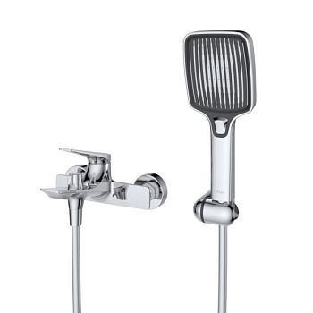 LINER-VD-GM Смеситель для ванны и душа однорычажный  в комплекте с ручным душем, шлангом и держателем, исполнение оружейная сталь