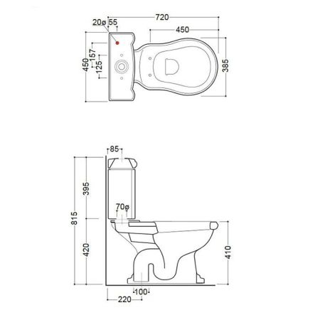 Механизм двойного слива с нижним подводом воды, цвет кнопки бронза, артикул 750993
