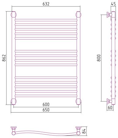 Полотенцесушитель водяной "ФЛЮИД+" 800х600 (Матовый Белый)
