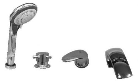 См-ль для ванны на 4- отверстия.Переключатель керамический MD0448.5, душевой шланг с пружиной  2м, артикул D472.5P