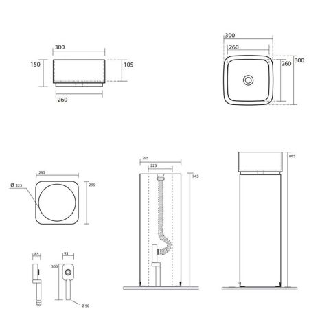 Kerasan  Hako Раковина накладная квадратная 30х30хH15 см, без отв под смеситель, цвет: черный матовый, артикул 554331