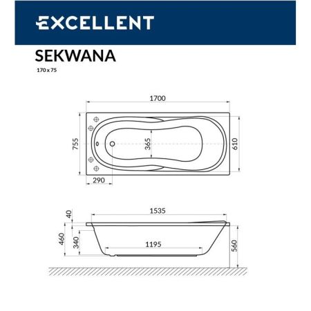 Ванна EXCELLENT Sekwana 170x75 "RELAX" (бронза), артикул WAEX.SEK17.RELAX.BR