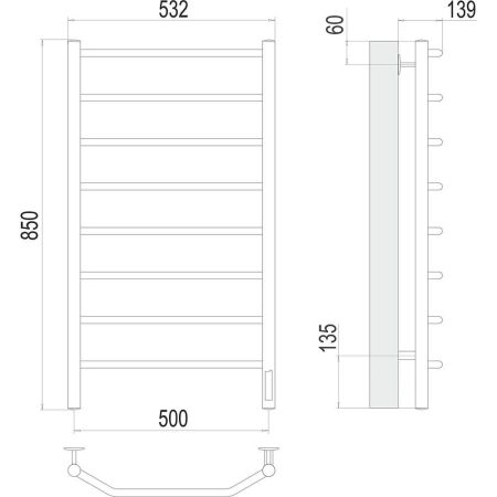 Полотенцесушитель электрический Terminus Виктория П8 50х85, артикул 4670078531216