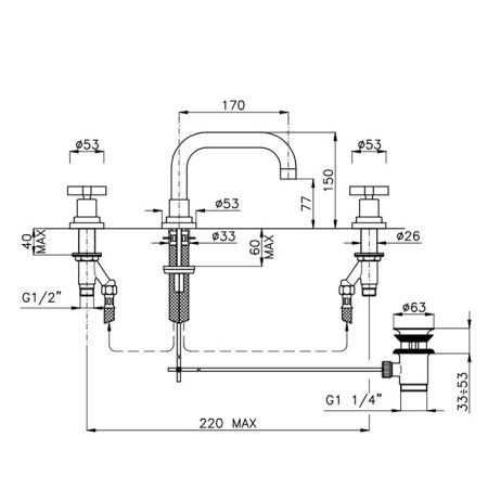 Nicolazzi M.Croce Смеситель для раковины на 3 отверстия, с донным клапаном, цвет: хром, артикул 2218CR27