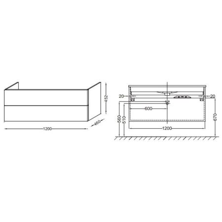 EB2021-RA-442 тумба VOX для раковины с 2 выдв. ящ., встр. ручки /120/ (серый антрацит), артикул EB2021-RA-442