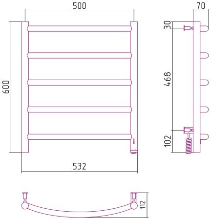 Полотенцесушитель электрический "ГАЛАНТ 4.0" 600х500 правый (Матовый чёрный), артикул 31-0831-6050