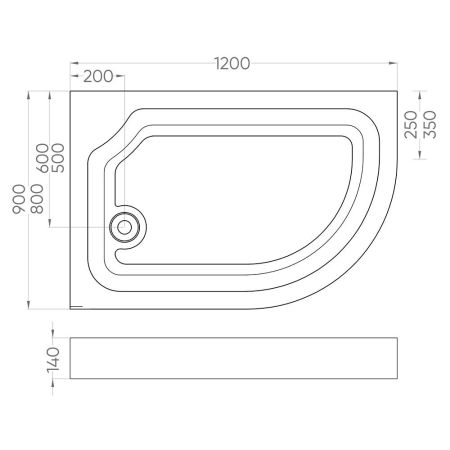 Душевой поддон Veconi Tezeo acrylic TZ-13L, 1200x800x140, акрил, белый, артикул TZ13L-12080AS-01-19C1