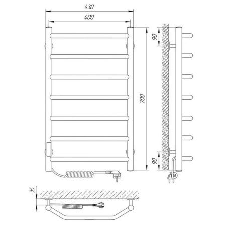 Полотенцесушитель электро "Виктория П7 400*700", левый