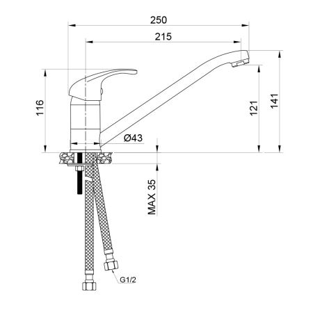 Смеситель для кухни WesnaArt LISTOK LIS01-130, хром, артикул LIS01-130