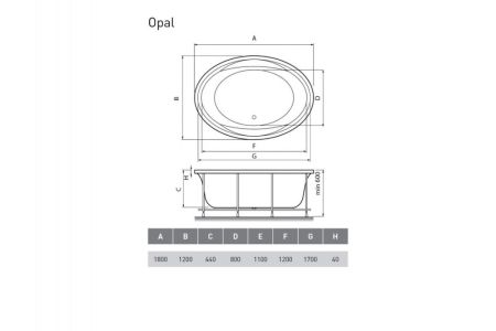 Ванна акриловая встраиваемая Vayer Opal Гл000006826, 180x120, артикул Гл000006826